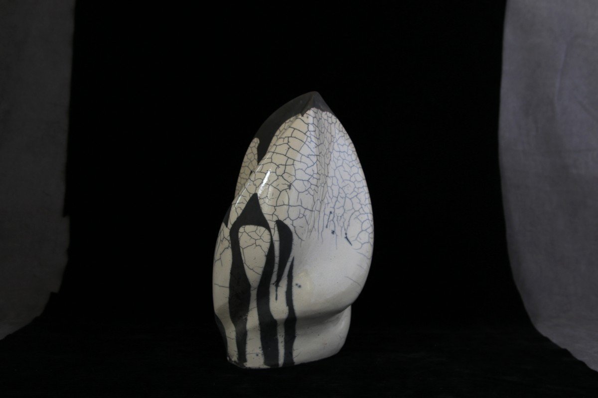 Large Abstract Biomorphic Sculpture In Raku Glazed Ceramic, Belgium, 20th Century
