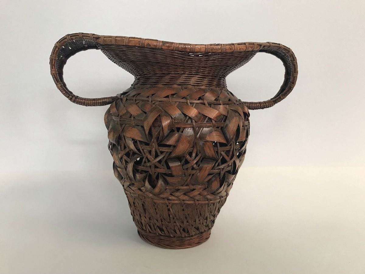 Hanakago Basket With Copper Insert For Ikebana-photo-2