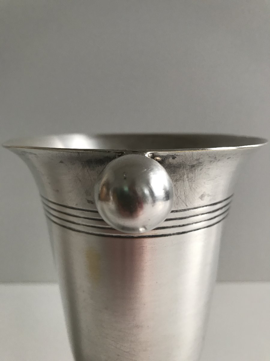 Modernist (art Deco) Silver-plated Metal Vase And Trophy Cup -photo-3