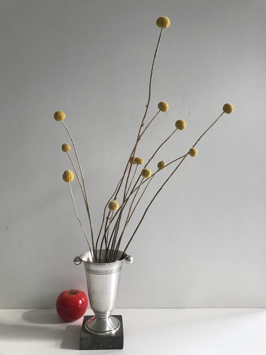 Modernist (art Deco) Silver-plated Metal Vase And Trophy Cup -photo-5