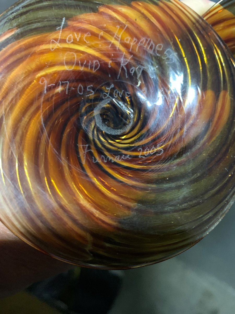 Pair Of Venetian Revival Hand-blown Goblets – Amethyst & Gold Swirl, By Chris Nordin-photo-3