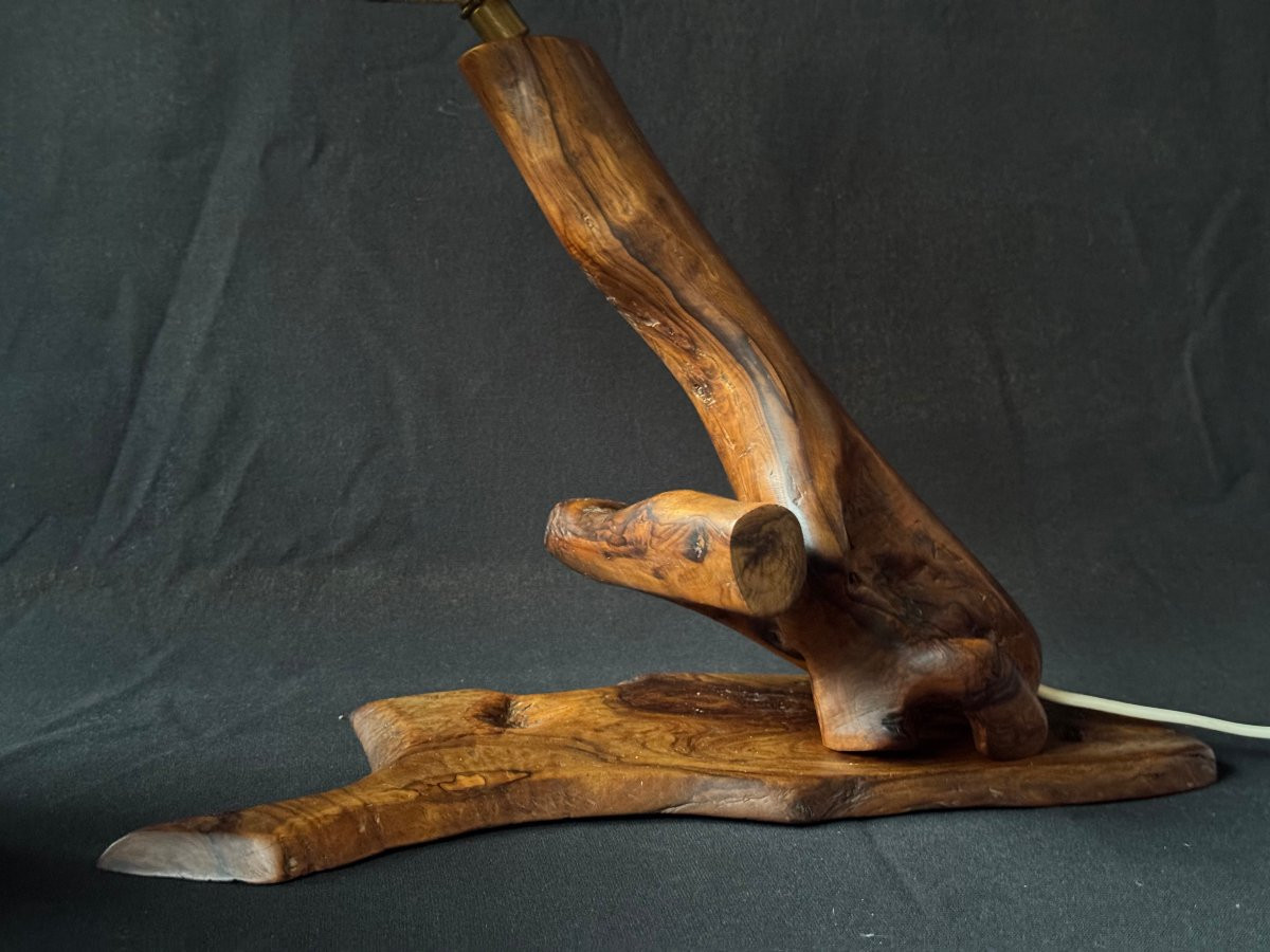 Monoxyle Olive Wood Lamp – French Artisanal Work, Mid-20th Century-photo-2