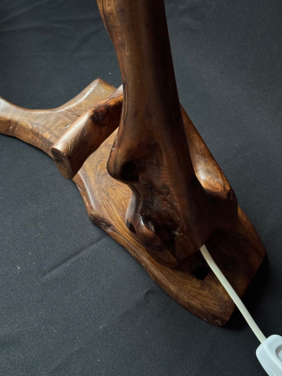 Monoxyle Olive Wood Lamp – French Artisanal Work, Mid-20th Century-photo-3