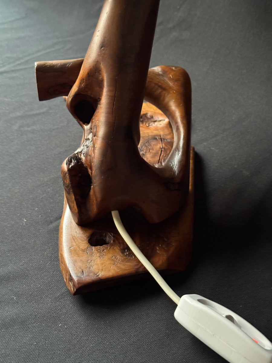 Monoxyle Olive Wood Lamp – French Artisanal Work, Mid-20th Century-photo-4