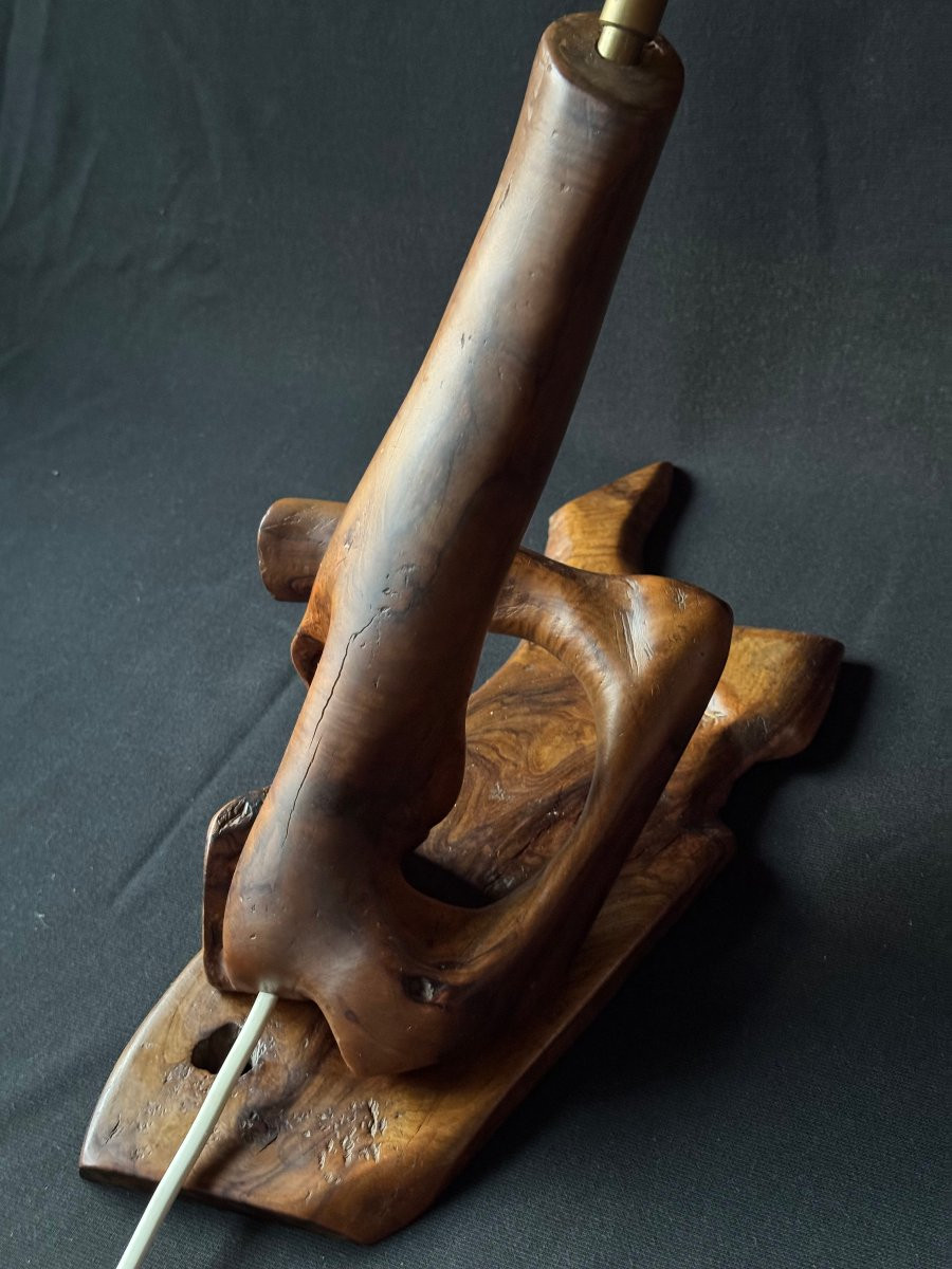 Monoxyle Olive Wood Lamp – French Artisanal Work, Mid-20th Century-photo-1