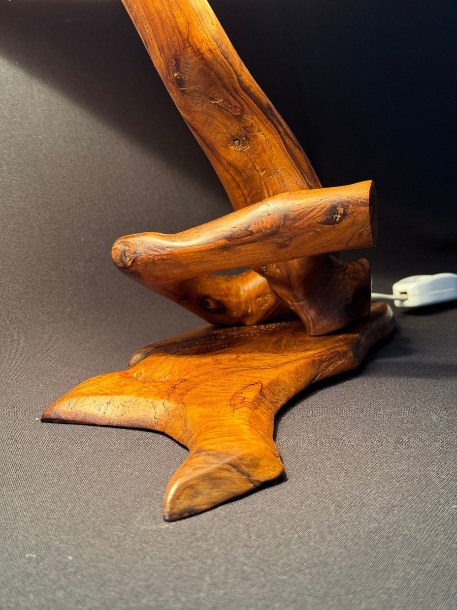 Monoxyle Olive Wood Lamp – French Artisanal Work, Mid-20th Century-photo-4