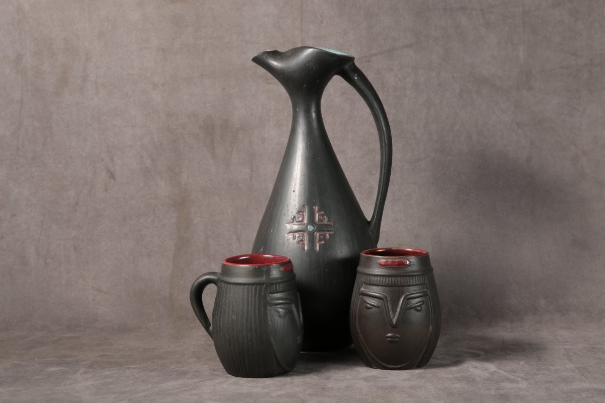 Ensemble de céramiques noires traditionnelles Géorgiennes, vers 1960.-photo-3