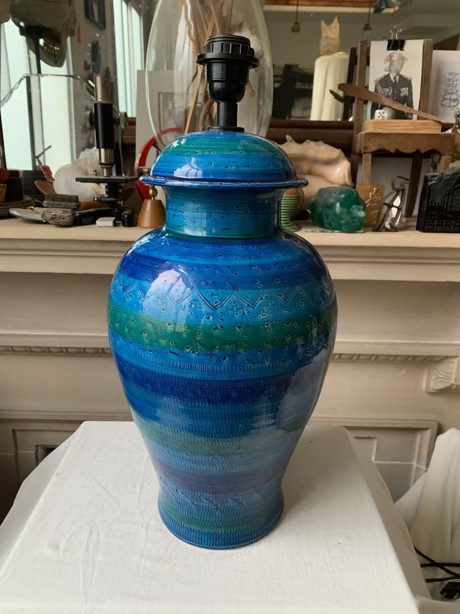 Grand vase en céramique bleu, terre cuite, années 1960, DLG Bitossi-photo-3