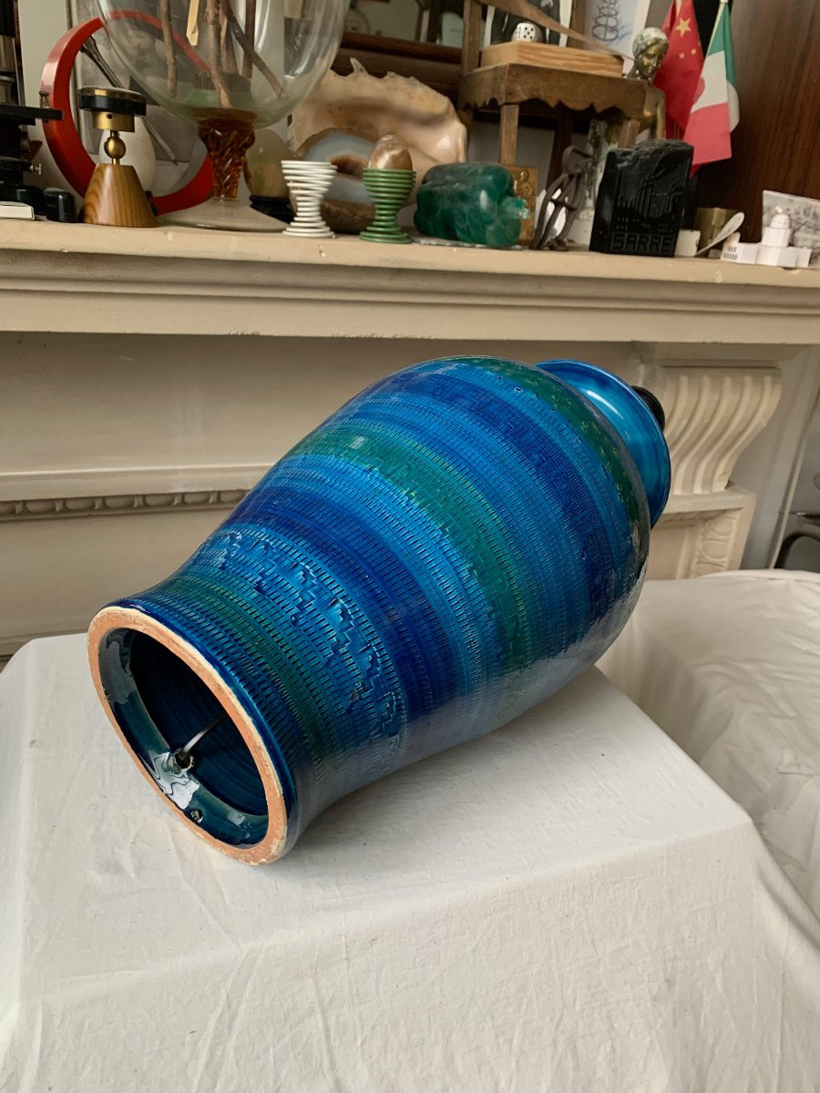 Grand vase en céramique bleu, terre cuite, années 1960, DLG Bitossi-photo-4