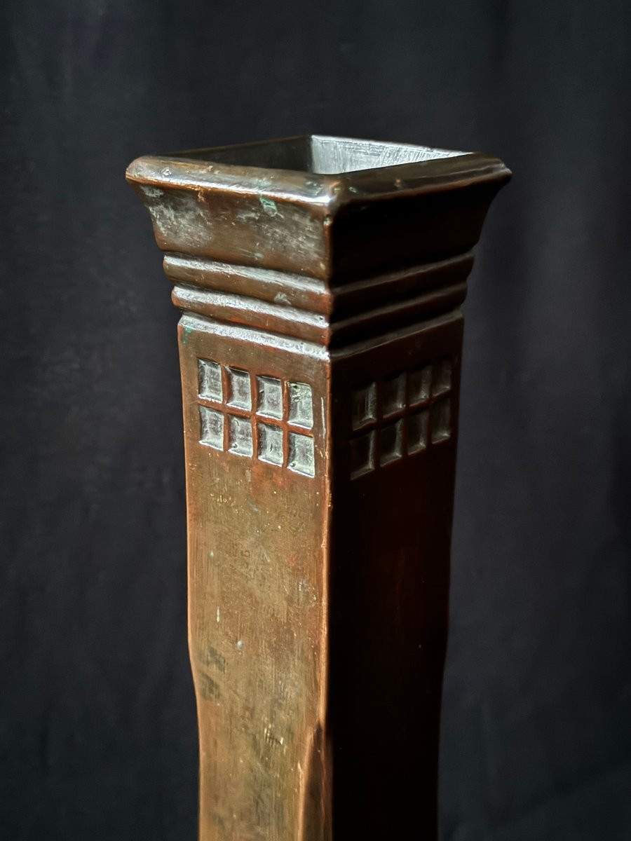 Tall Art Nouveau Repoussé Copper Vase, Attributed To Josef Hoffmann (1870–1956), Austria, Circa-photo-4