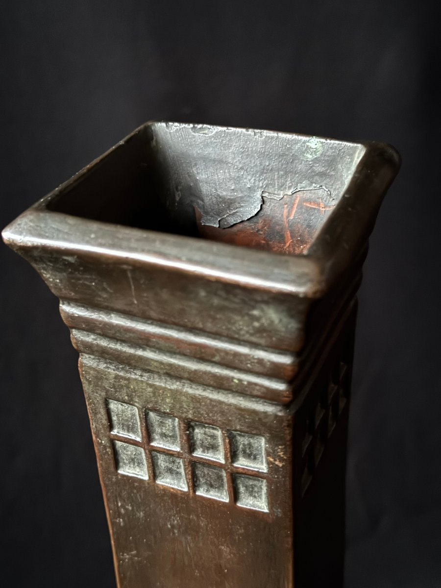 Tall Art Nouveau Repoussé Copper Vase, Attributed To Josef Hoffmann (1870–1956), Austria, Circa-photo-1