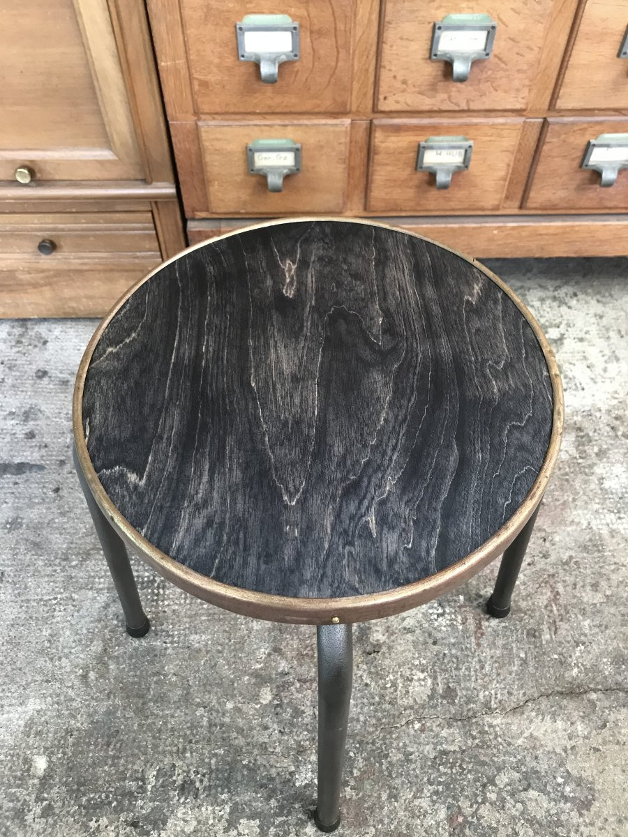 Workshop Stool In Steel, Wood And Copper-plated Brass, France, Circa 1950-photo-1