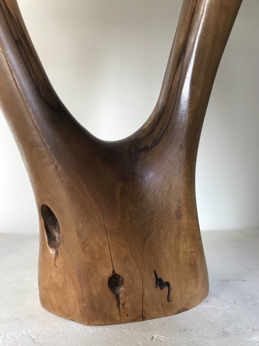 Bougeoir sculptural monoxyle à double bras, en forme libre — dans le style d’Alexandre Noll-photo-3