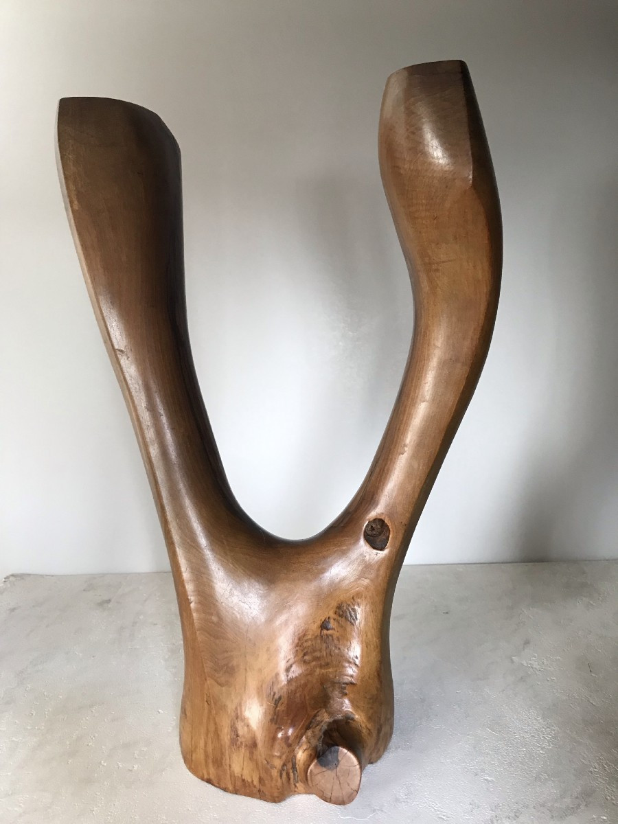 Bougeoir sculptural monoxyle à double bras, en forme libre — dans le style d’Alexandre Noll