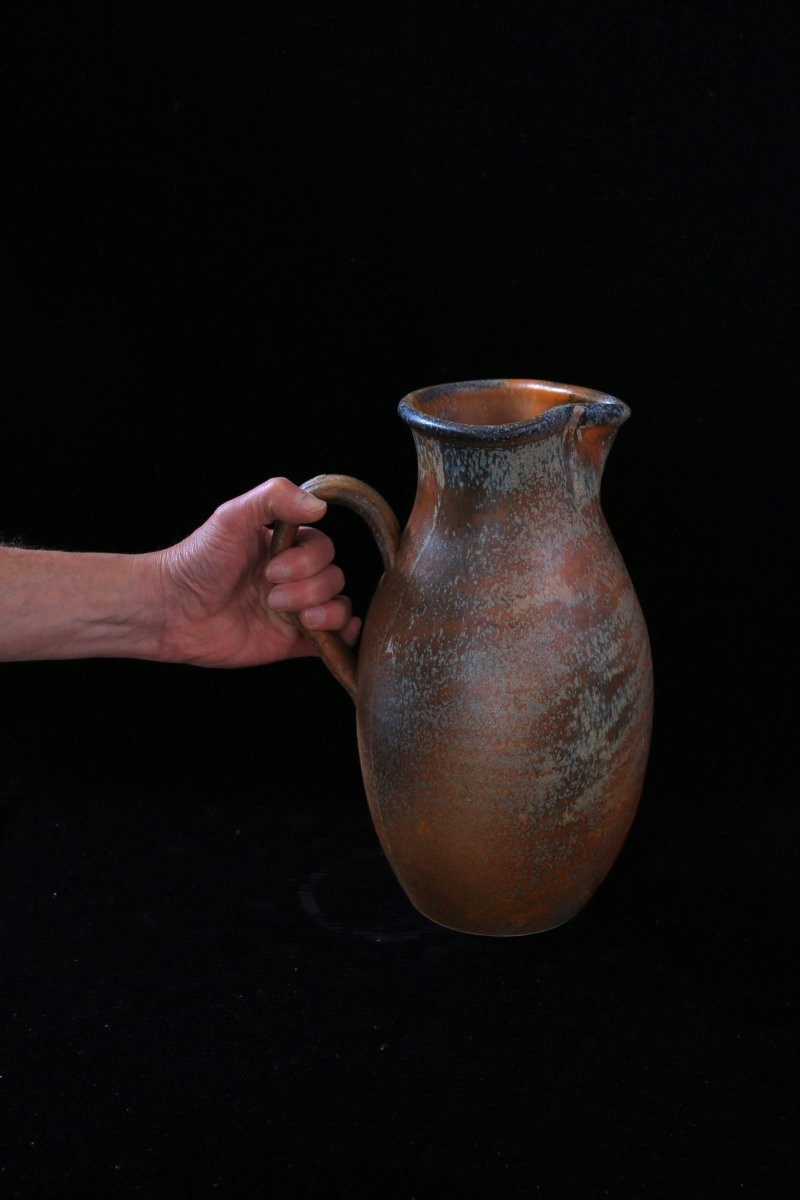 Large Wood-fired Stoneware Pitcher, Circa 1980-photo-1