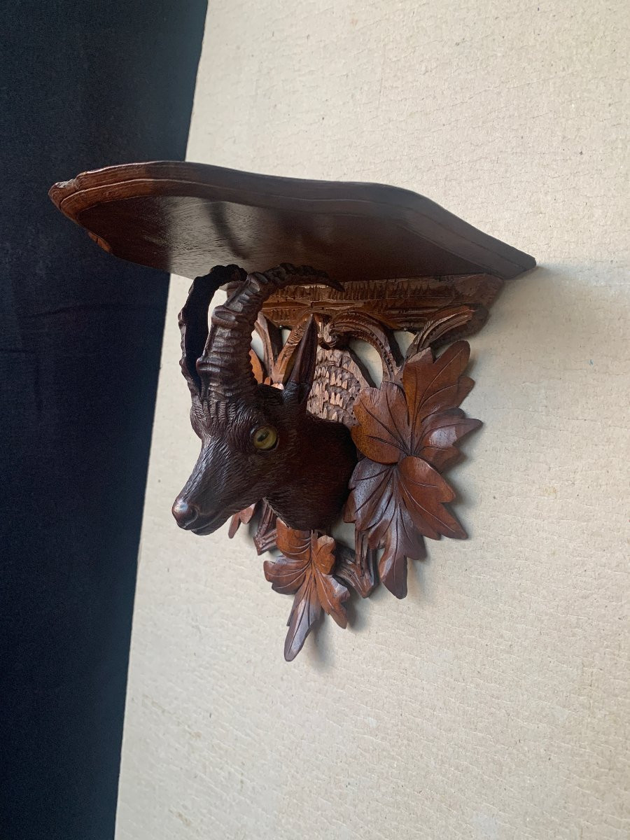 Two Shelves / Carved Wooden Chamois Head, Black Forest, Brienz, Switzerland, 19th Century-photo-3