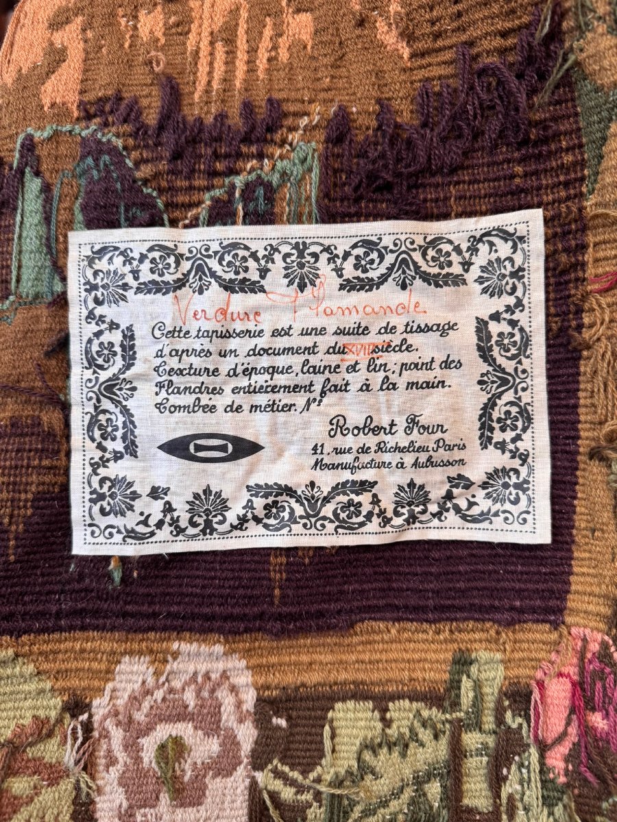 Tapisserie Aubusson "Verdure Flamande" entiérement fait à la main, 1979-photo-4