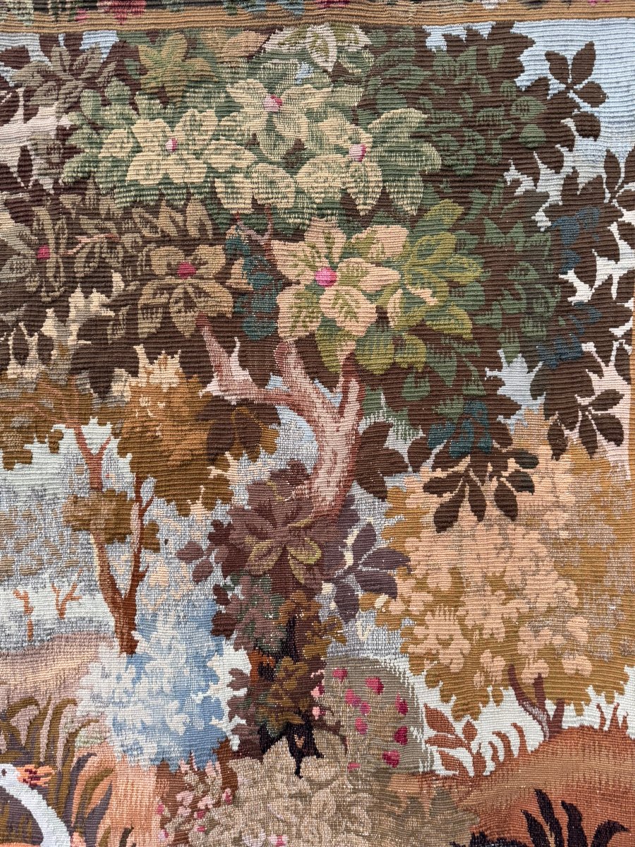 Tapisserie Aubusson "Verdure Flamande" entiérement fait à la main, 1979-photo-1