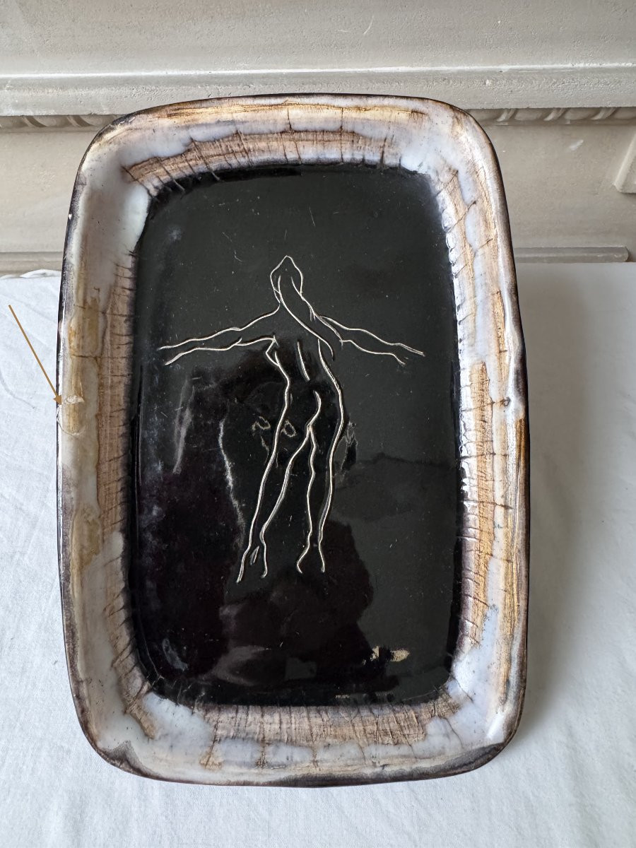 Plat en Céramique, Atelier Cerenne – Vallauris, Nu féminin, Circa 1950-photo-3