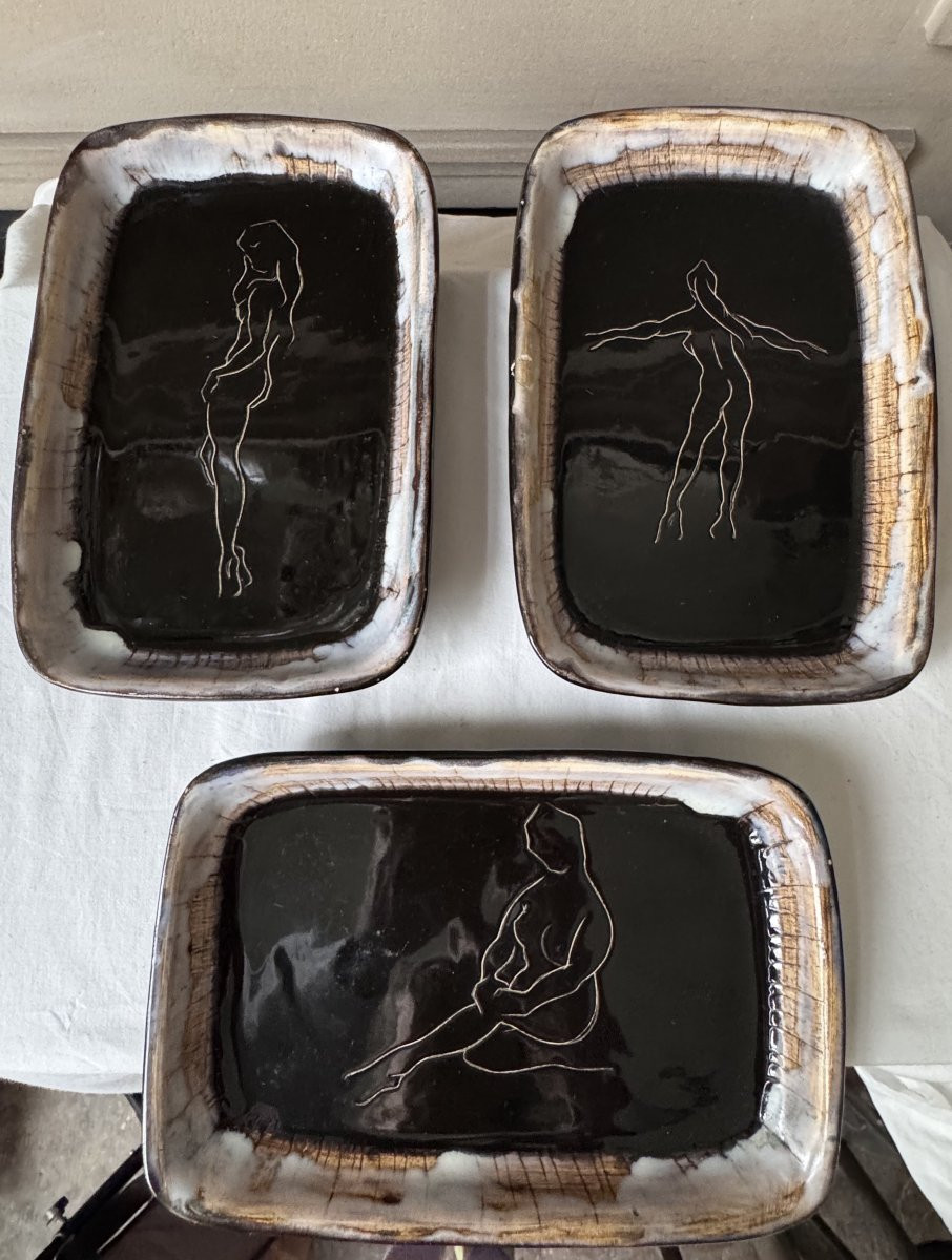 Plat en Céramique, Atelier Cerenne – Vallauris, Nu féminin, Circa 1950-photo-4