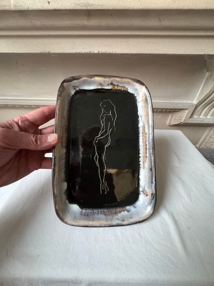   Ceramic Dish, Atelier Cerenne - Vallauris, Female Nude (ii), Circa 1950-photo-4