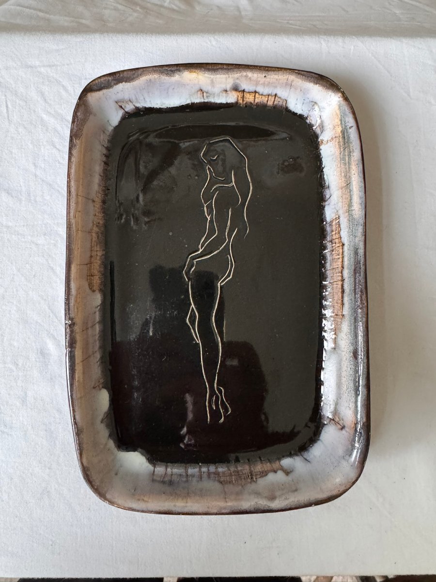   Ceramic Dish, Atelier Cerenne - Vallauris, Female Nude (ii), Circa 1950-photo-2