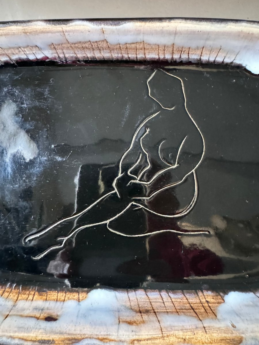  Ceramic Dish, Atelier Cerenne - Vallauris, Female Nude (iii), Circa 1950-photo-3