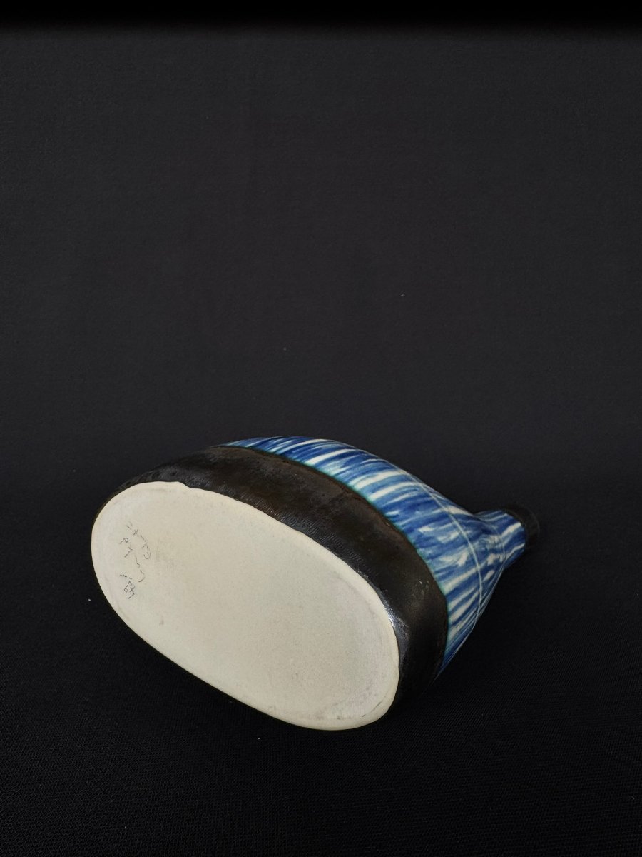 Hand-crafted Glazed Ceramic Vase With Three Necks - Belgium, Circa 1960-photo-4