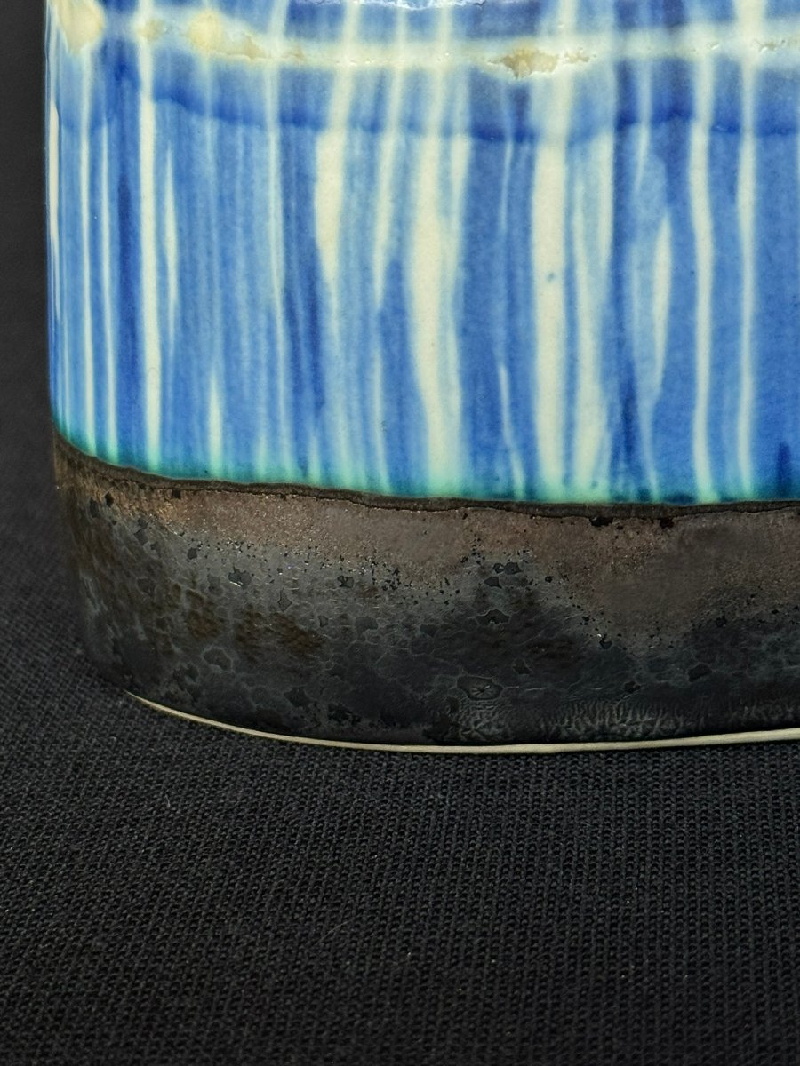 Hand-crafted Glazed Ceramic Vase With Three Necks - Belgium, Circa 1960-photo-3