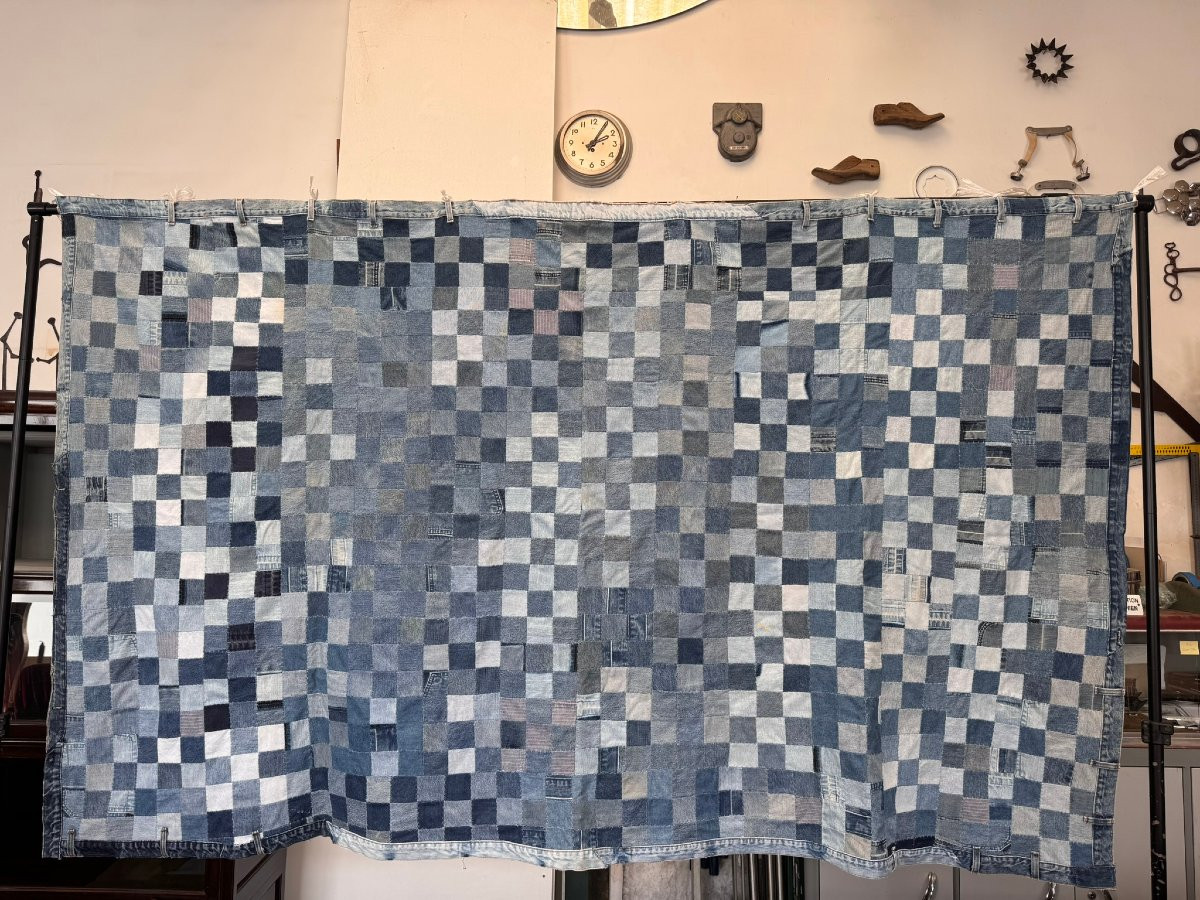 Large Handmade Denim Patchwork Quilt, Oregon, Usa, 1996-photo-2