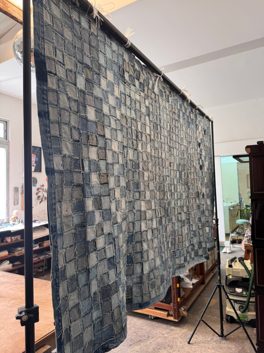 Large Handmade Denim Patchwork Quilt, Oregon, Usa, 1996-photo-3