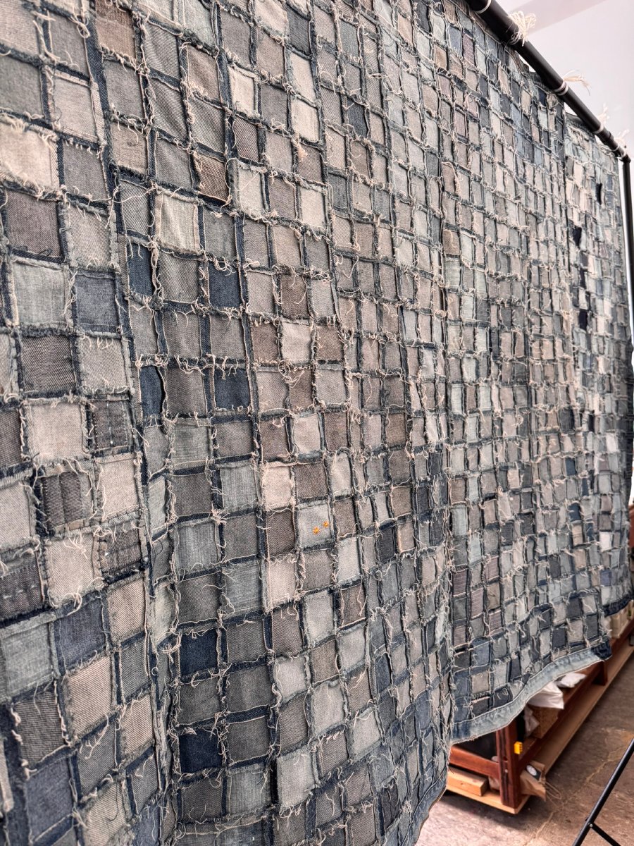 Large Handmade Denim Patchwork Quilt, Oregon, Usa, 1996-photo-3