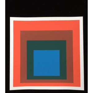 Albers, Josef, Silkscreen On Vellum - Homage To The Square: Blue + Darkgreen With 2 Reds, 1955