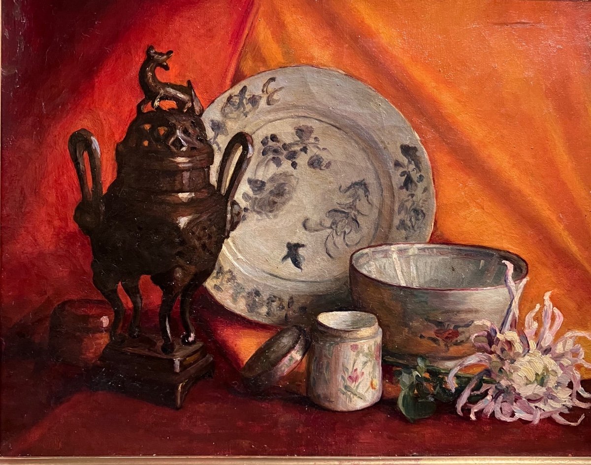 Tableau Nature Morte, Henriette Guillemot Alias Lucie Couvreur Artiste Rennaise -photo-4