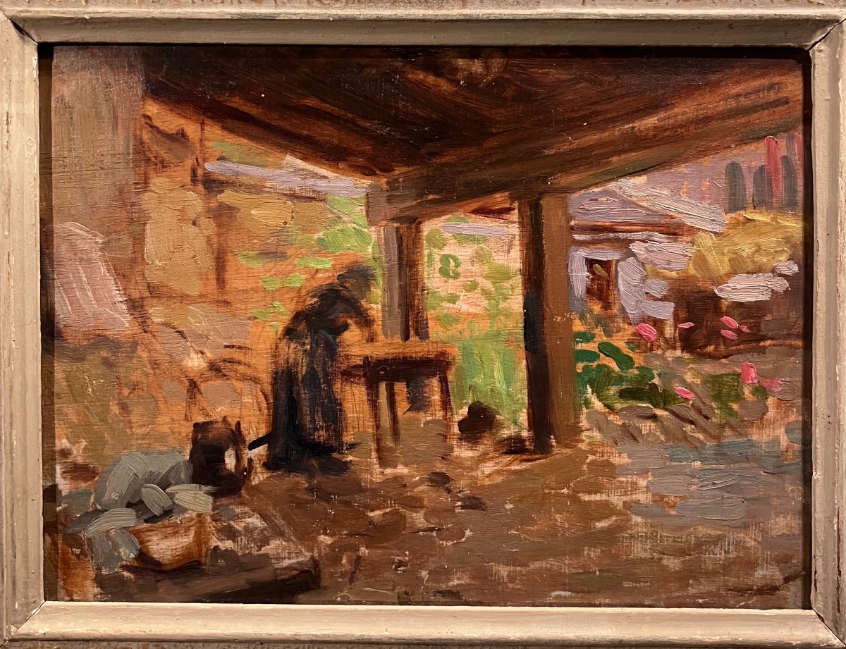 Oil On Wood Impressionist Study Early 20th Century-photo-4