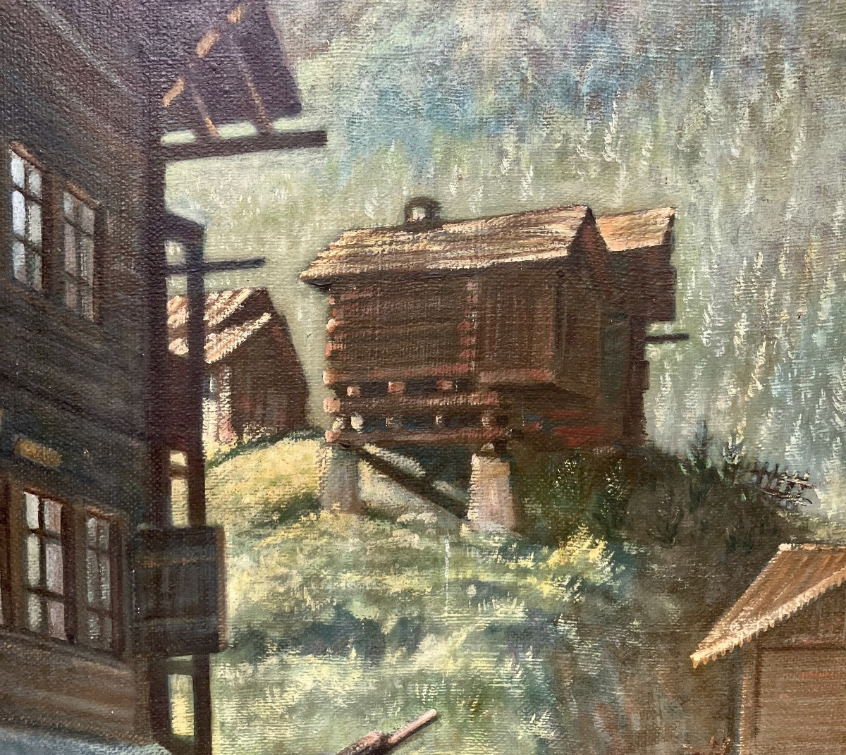 Zermatt, Mountain Hut And Matterhorn Painting-photo-2
