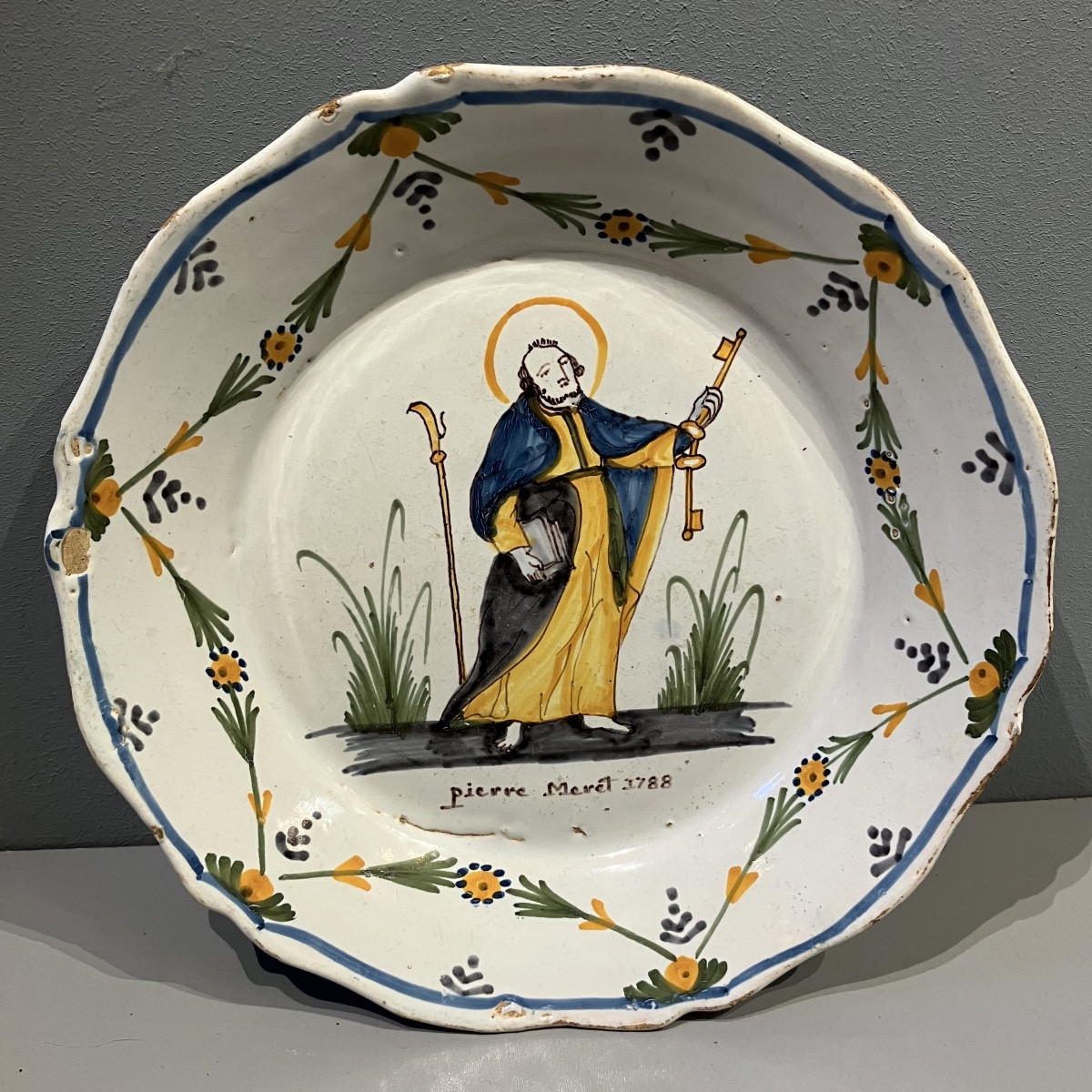 Assiette patronymique  en faïence de Nevers XVIII ème -photo-1