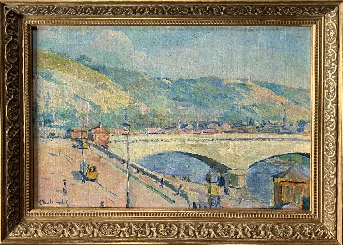 Tableau impressionniste. Pont Corneille à Rouen par Raymond de Chabaud La Tour (1865-1929)-photo-2
