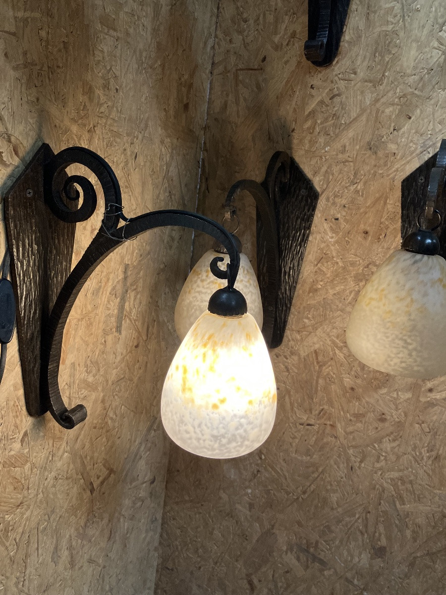 Suite de 6 appliques Art Déco  - Schneider - Fer forgé-photo-2