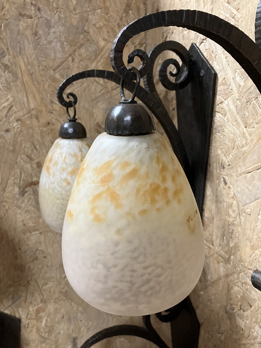 Suite de 6 appliques Art Déco  - Schneider - Fer forgé-photo-3