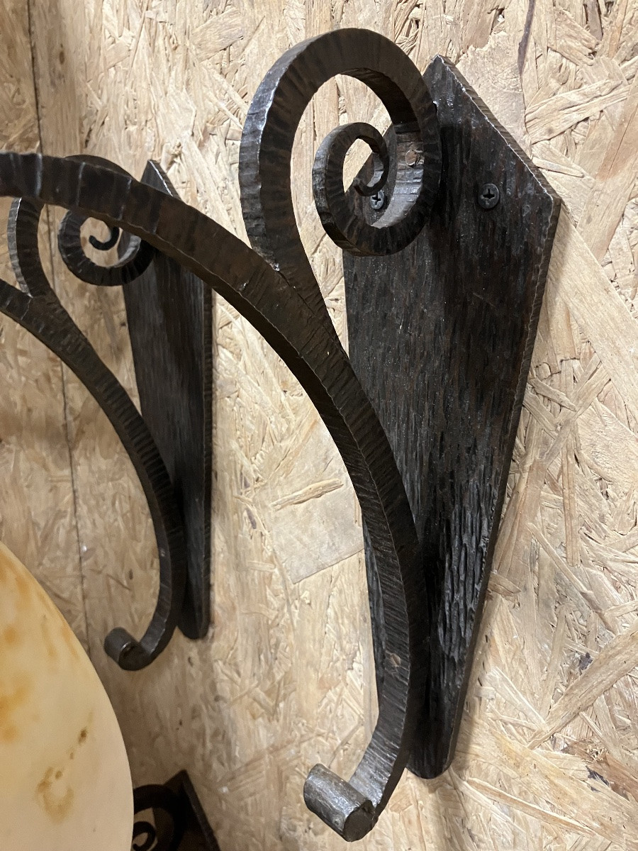 Suite de 6 appliques Art Déco  - Schneider - Fer forgé-photo-4