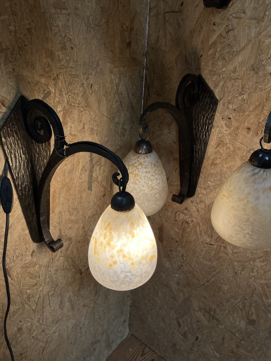 Suite de 6 appliques Art Déco  - Schneider - Fer forgé-photo-2