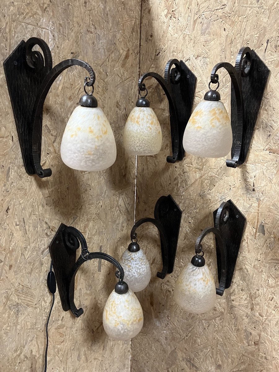 Suite de 6 appliques Art Déco  - Schneider - Fer forgé