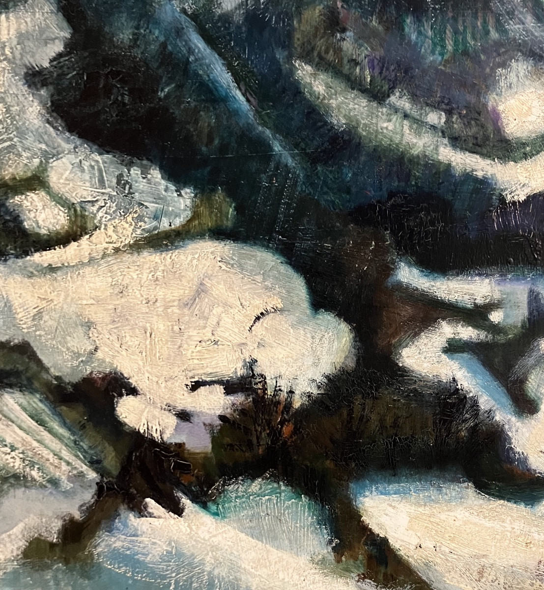 Painting Of A Snowy Mountain Landscape, Mid-20th Century-photo-4