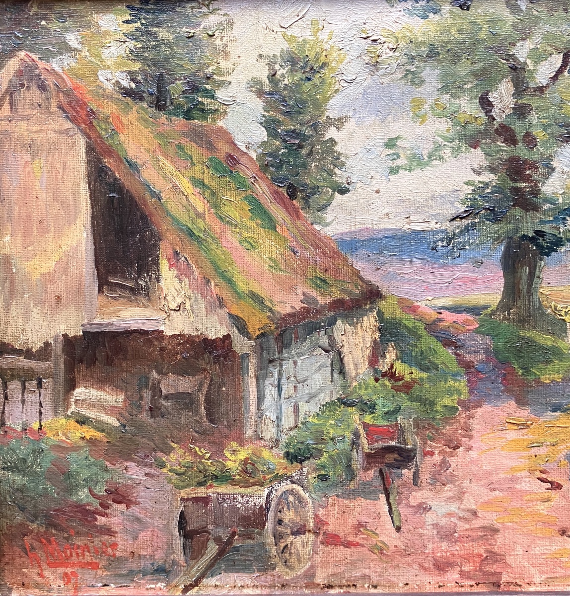 Henri Moinier 1857-1924 ,Ecole de Murol, paysage Auvergne.-photo-1