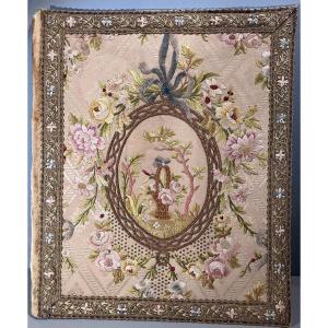 Louis XVI Style Silk Embroidery. Large Letter Or Mail Holder Pouch.