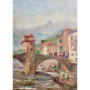 Tableau Yo LAUR (1879-1944)  Pont De Sospel (Alpes Maritimes) Proche De Menton 