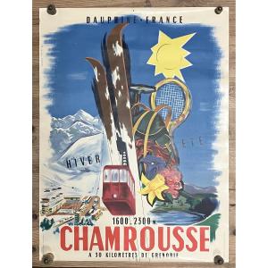 Affiche - Tourisme - Ski - Chamrousse -  J. Tantot - 1957