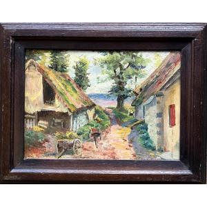 Henri Moinier 1857-1924 ,Ecole de Murol, paysage Auvergne.