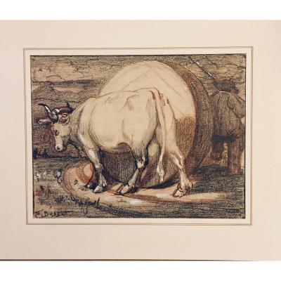 Dessin Maurice Busset : Vache Et Meule. Ecole De Murols